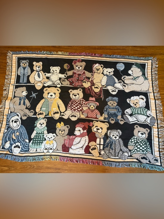 The Unbranded Brand Other - Teddy Bear Tapestry Throw Blanket Woven Cozy Decor 63”x 42” Cottagecore Fringe
